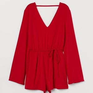 Trumpet sleeved romper red